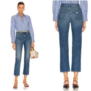 Nili Lotan Straight Leg Cropped Jeans in Medium Blue